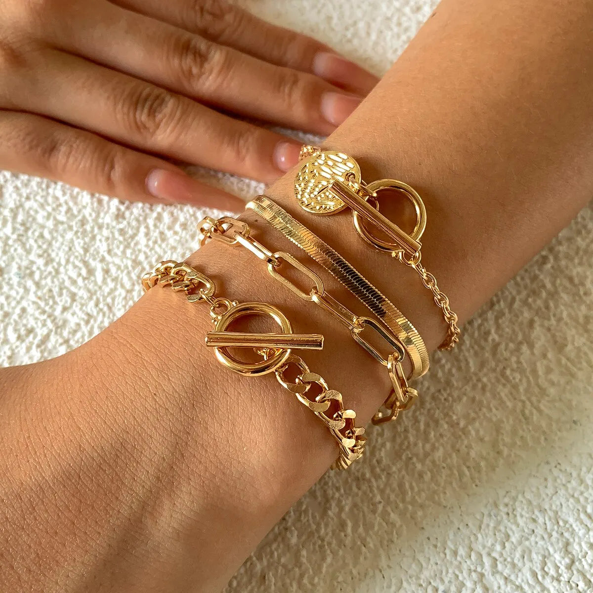 ChooseMe Link & Snake Chain Coin Pendant OT Buckle Bracelet