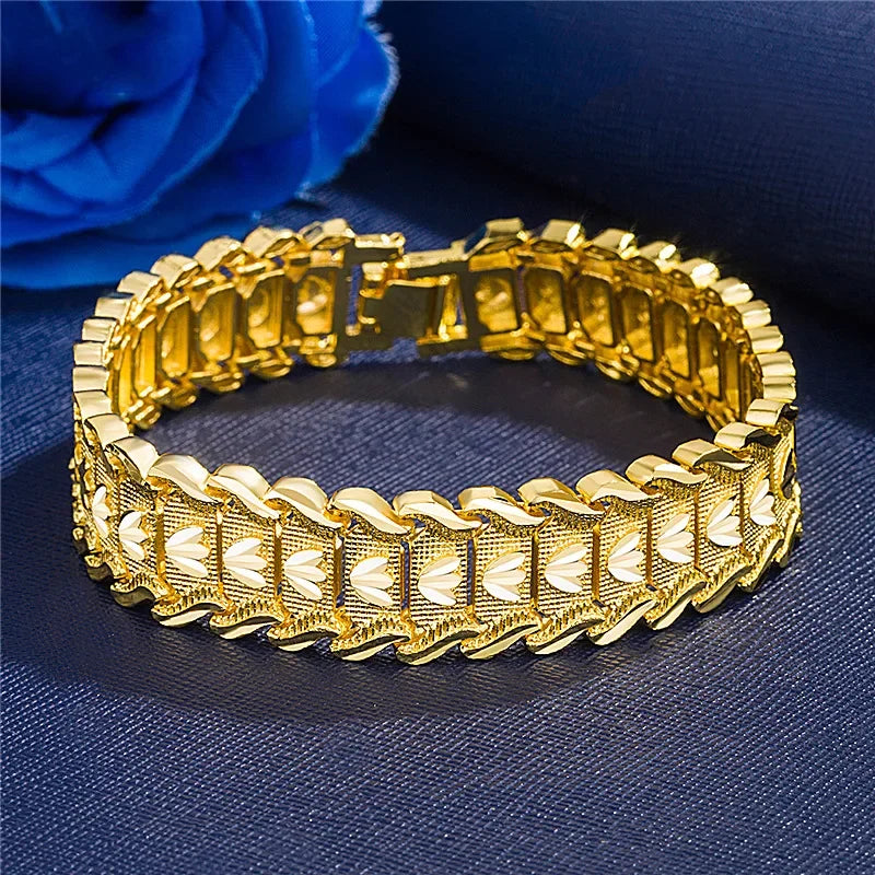 Retro European Coin Gold-Plated Wide Watch Chain Bracelet