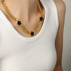 Stainless Steel New Hip Hop Plant Five Leaf Flower Set Shell Bracelet Necklace Women's Minimalist Cuban Chain Clover