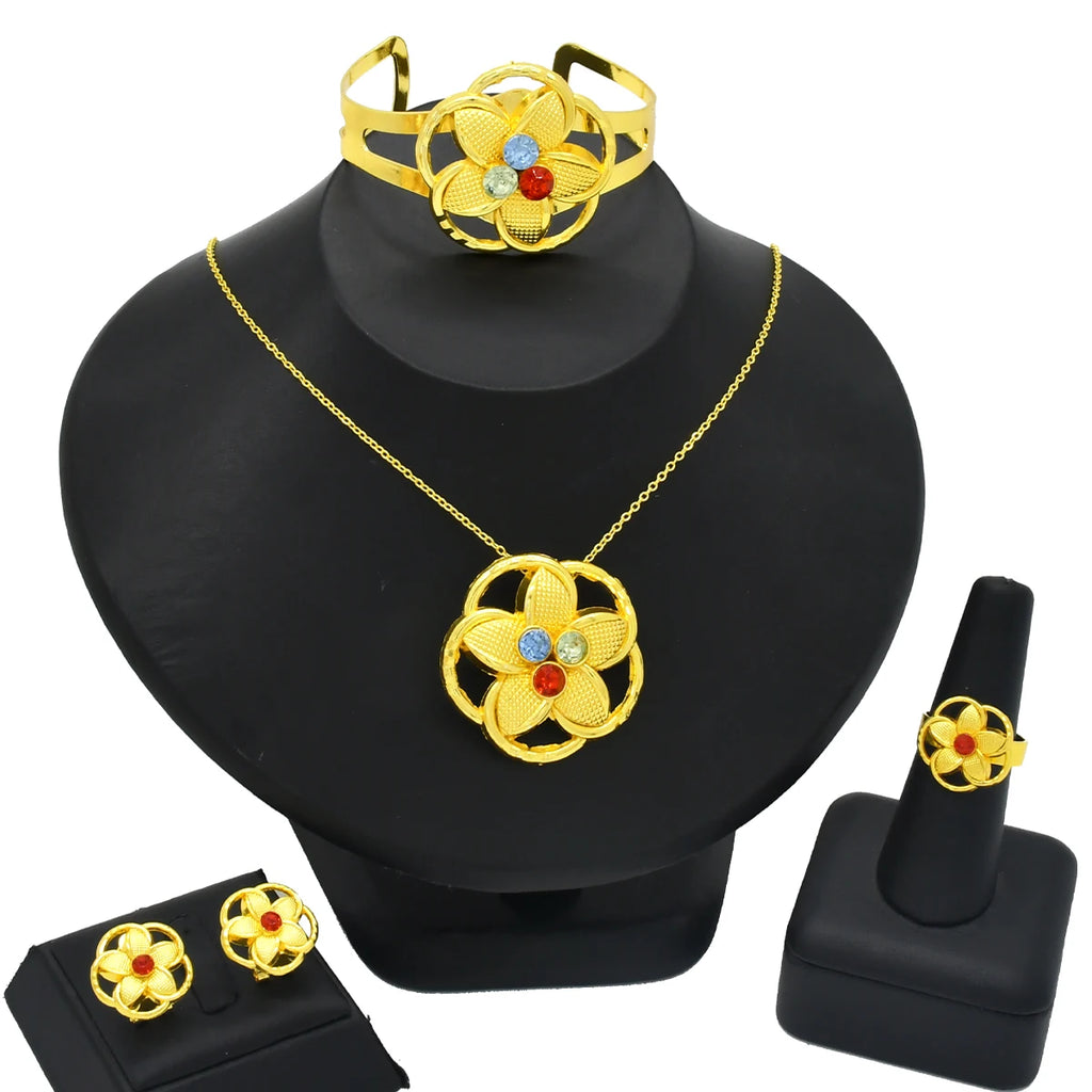 ANIID Nigeria Butterfly Cystal Jewelry Sets For Lady Wedding Ethiopian 24K Gold Color Necklace And Earing Jewellery Dubai Gift