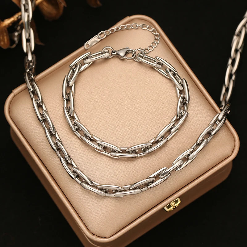 EILIECK 316L Stainless Steel High Quality Handmade Chain Necklace Bracelet Set Gift for Women New Fashion Waterproof Jewelry
