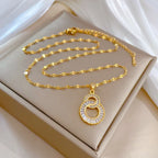 Classic Gold-Color Stainless Steel Shiny Zircon Geometric Heart Pendant Necklace