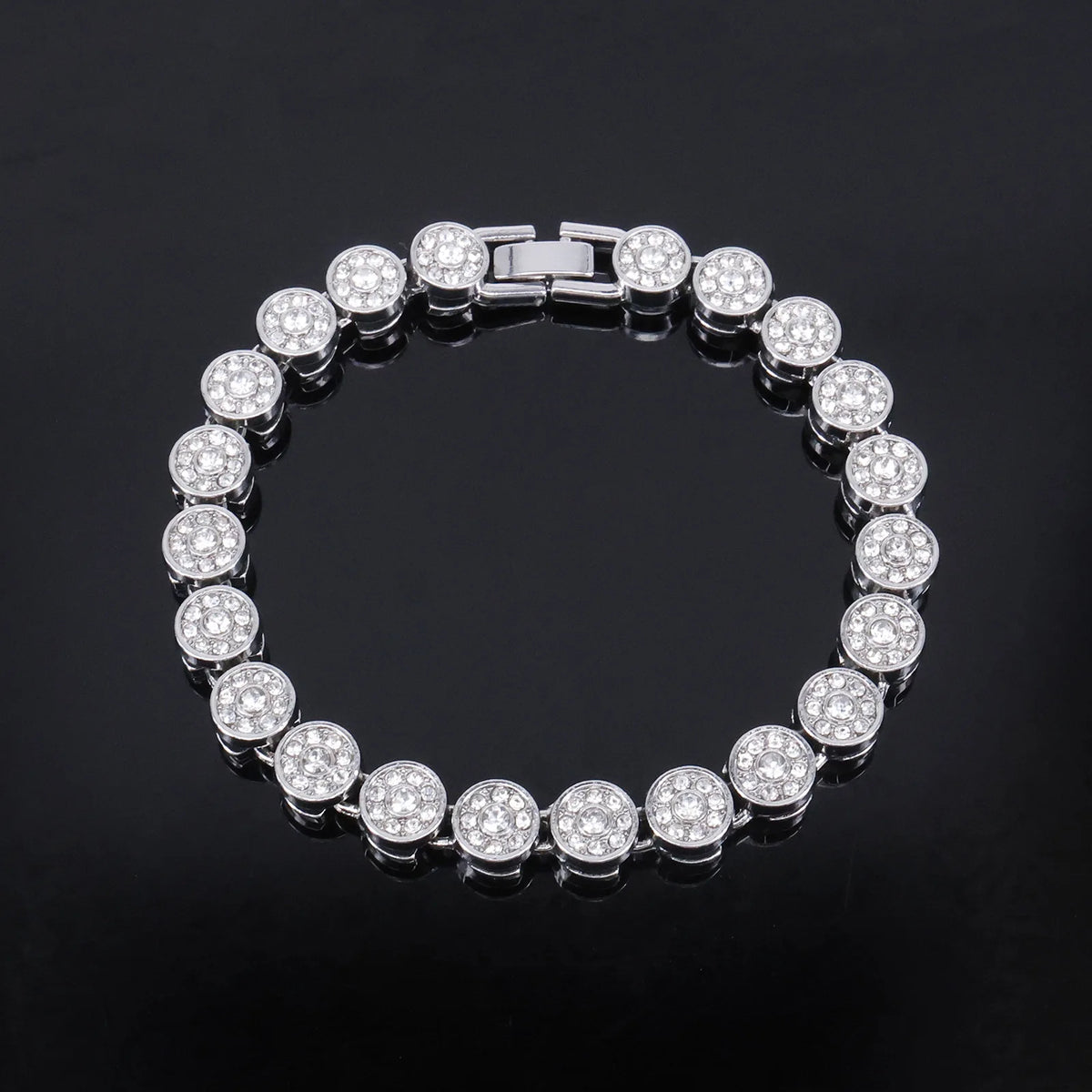 45cm New Shiny Round Rhinestone Hip Hop Tennis Chain & Bracelet Set