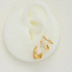 Lot de 3 Boucles d'oreilles créoles Huggie en acier inoxydable brillant et cristal