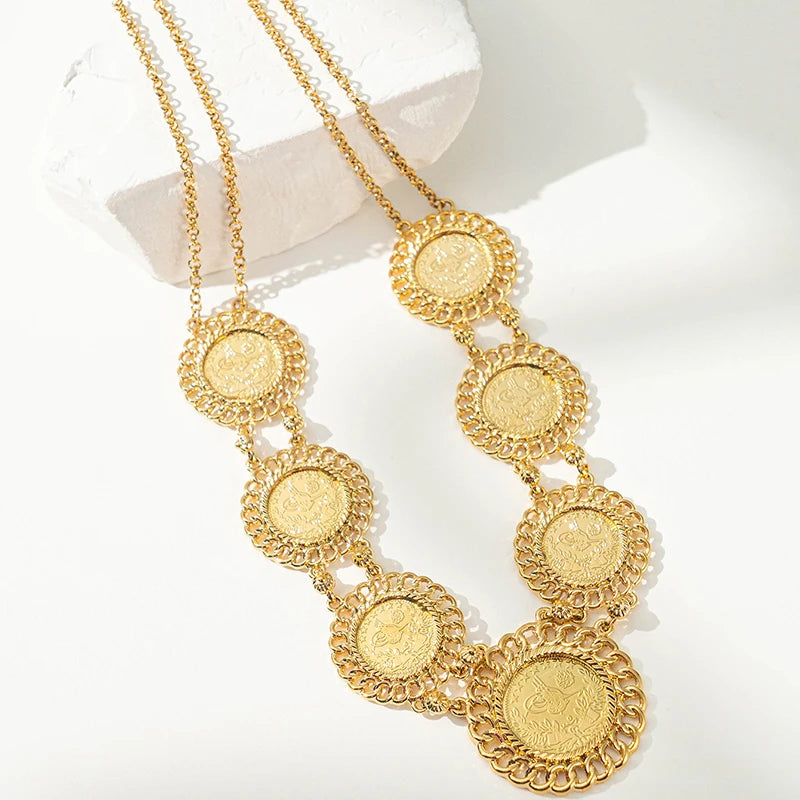 New Turkish Coin Necklace Gold Plated Arabic Middle East Women Jewelry Muslim Wedding Jewelry Bridal Necklace Pendants