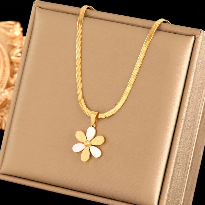 EILIECK 316L Stainless Steel Cute Flower Necklace Earrings Fashion Exquisite Waterproof Jewelry Set For Women Girl Charm Gift