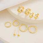 10Pcs/Set Zircon Stackable Stud Earrings Set For Women Simple Gold Color Heart Cartilage Hoop Earring Fashion Girl Jewelry Gifts