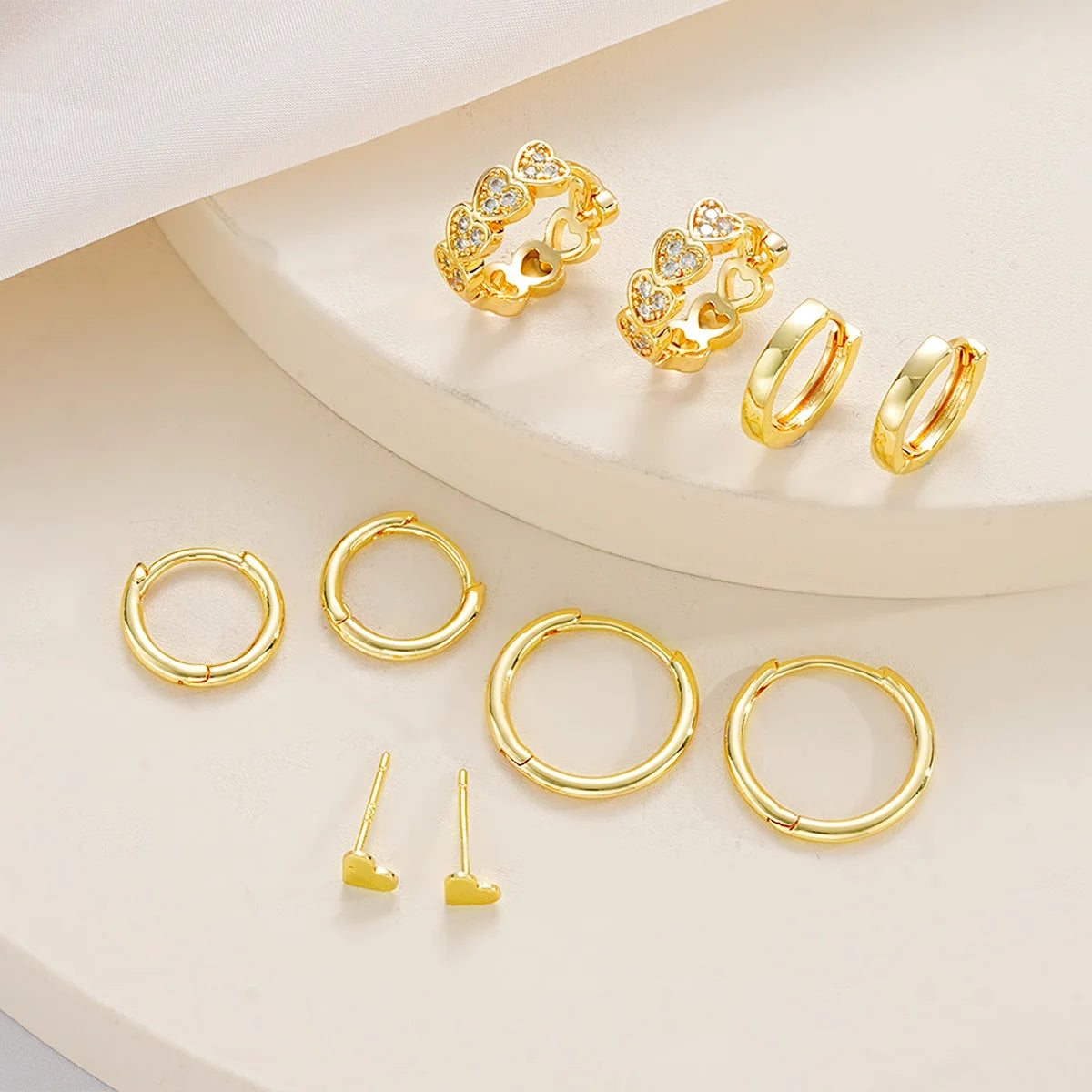10Pcs/Set Zircon Stackable Stud Earrings Set For Women Simple Gold Color Heart Cartilage Hoop Earring Fashion Girl Jewelry Gifts