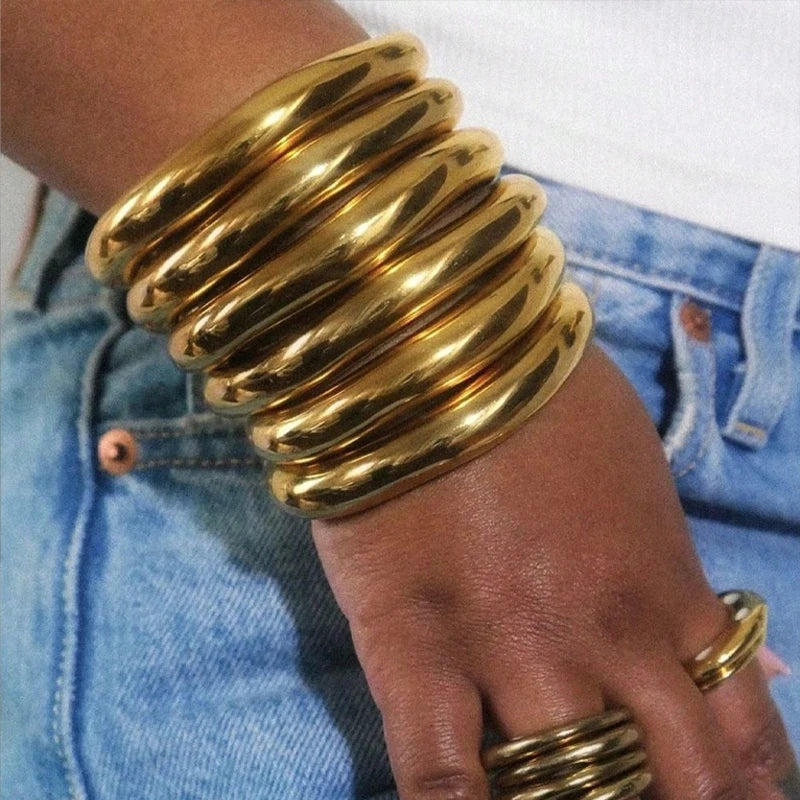 Vintage Chunky Smooth Metal Cuff Bangles Set