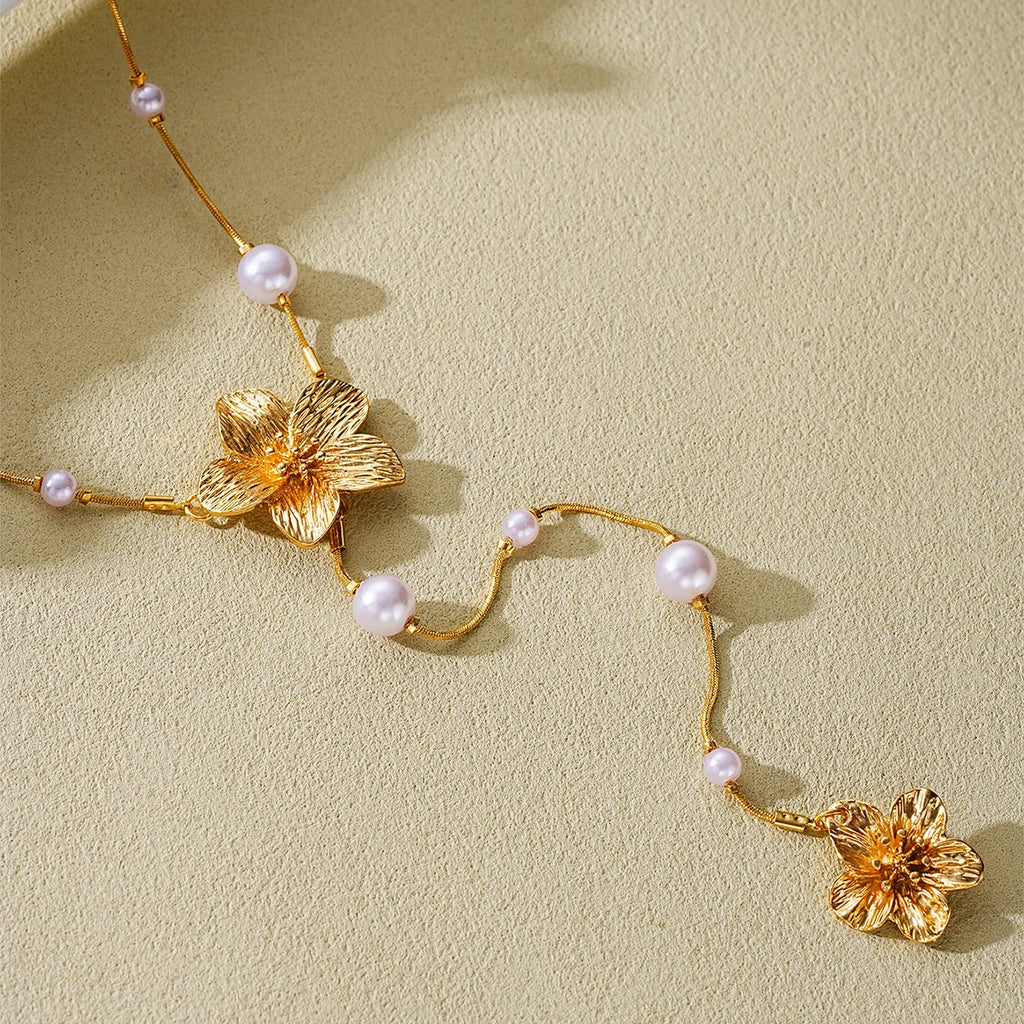 Elegant Long Tassel Imitation Pearl Flower Necklace