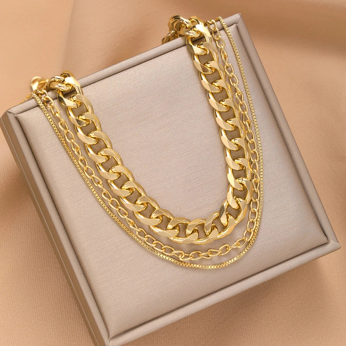 Punk Heavy Metal Multilayer Chunky Thick Cuban Chain Choker Necklace