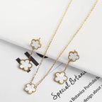 New Creative 4Pcs Stainless Steel Five Leaf Flower Bracelet Necklace Earrings Rings Set For Women Fashion Party Jewelry Clover