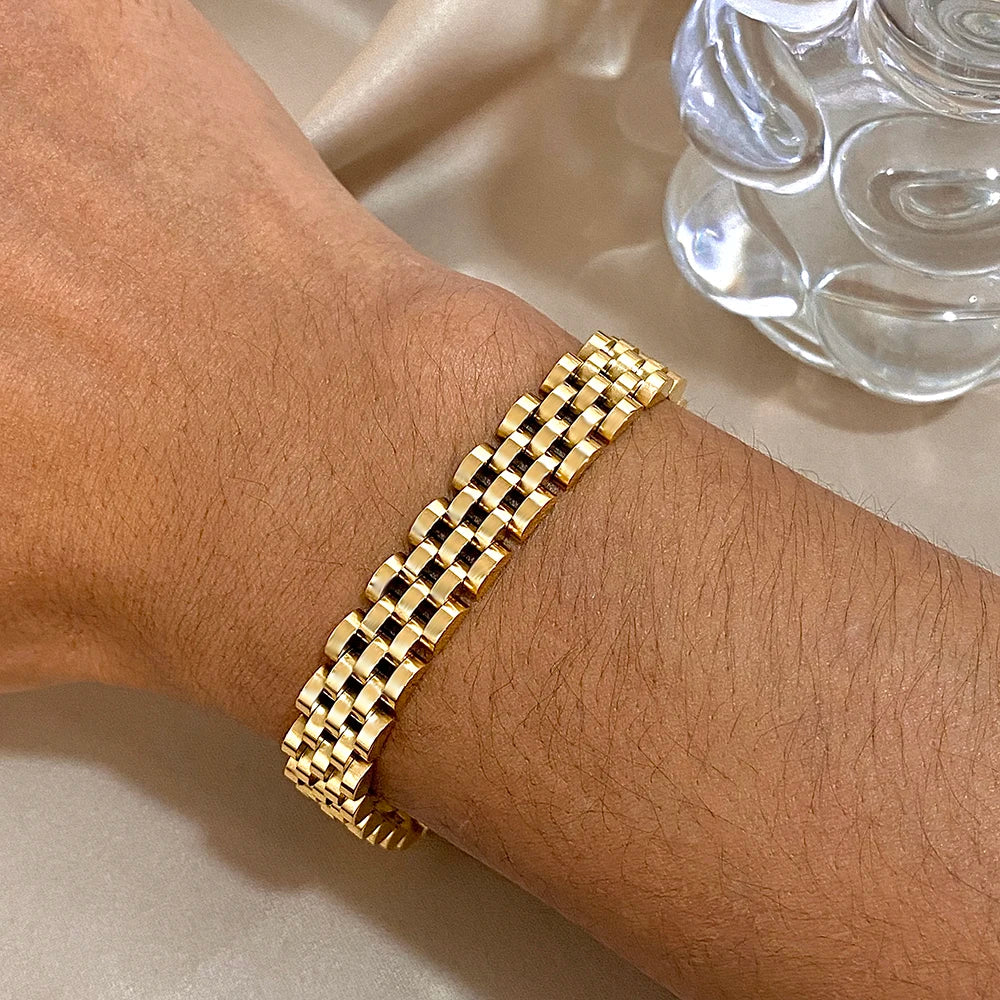 Greatera Bracelet de perles à cinq couches 10 mm pour hommes, bracelet de montre à maillons classique en acier inoxydable bicolore pour femmes