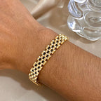 Greatera Bracelet de perles à cinq couches 10 mm pour hommes, bracelet de montre à maillons classique en acier inoxydable bicolore pour femmes