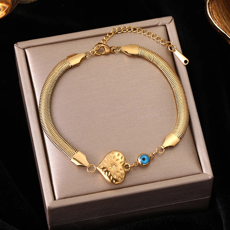 EILIECK Stainless Steel Gold Color Chain Bracelet Bangle For Women New Anti-Fading Fashion Jewelry Suitable for Daily Layering
