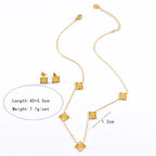 Stainless Steel Rhombus Flower Necklace Ring Earrings For Women Girl Four Leaves Clover Jewelry Set Gift for Party Birthday