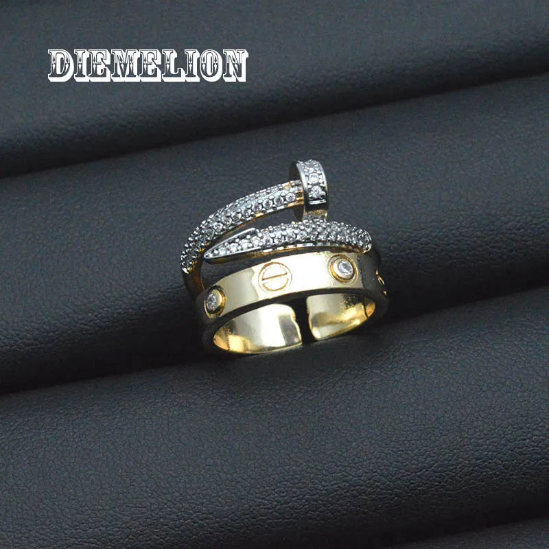 Luxury Two-Tone Multi-Layer Adjustable Zircon Nail & Screw Ring