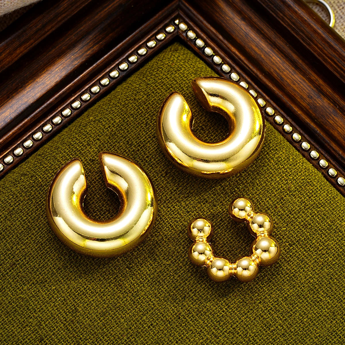 Punk Thick C-Shaped Gold Color Non-Piercing Cartilage Ear Cuff Set, 3 Pcs/Set