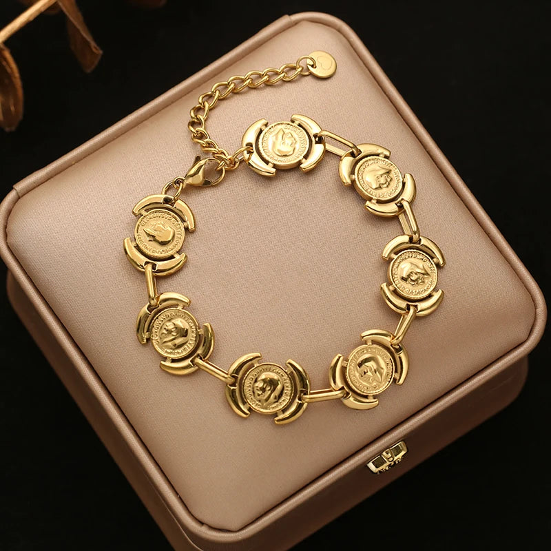 EILIECK Waterproof Stainless Steel Geometric Link Chain Bracelet Bangle Statement Metal Polished 18K PVD Plated Stylish Jewelry