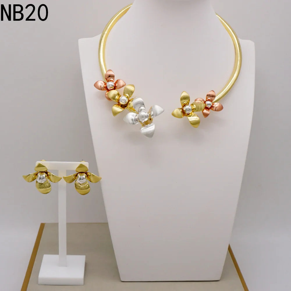 Brazilian Gold Flower Dubai Jewelry Set