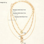 Boho Hollow Heart Gold Color Copper Pendant Necklace Set, 3 Pcs/Set