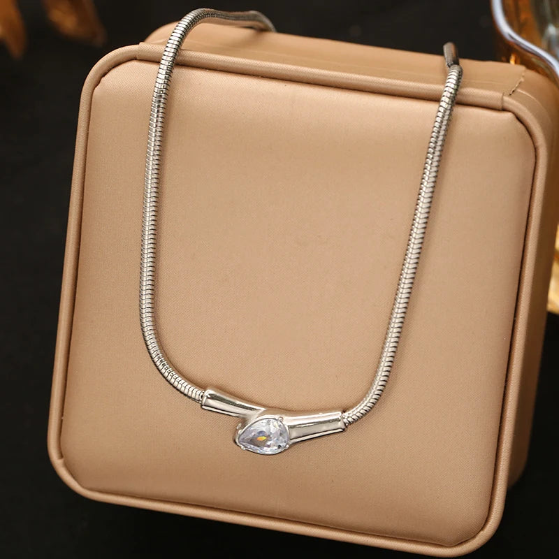 EILIECK 316L Stainless Steel Metal Long Layered Chain Necklace For Women Fashion Collar Neck Chain Waterproof Jewelry Lady Gift