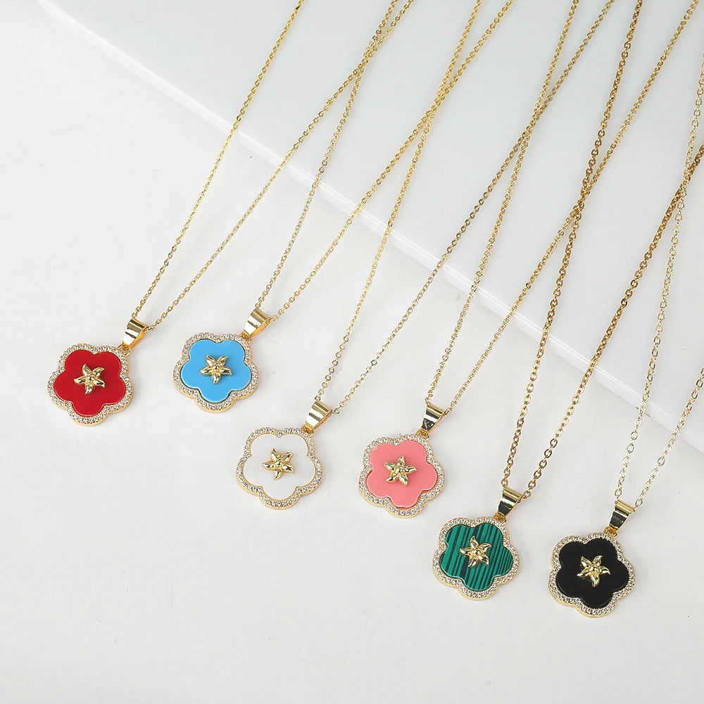Diamond Inlaid New Design Shell Plant Natural Stone Set with High Quality 18K Gold Plated Women's Luxury Gift Simple Clover