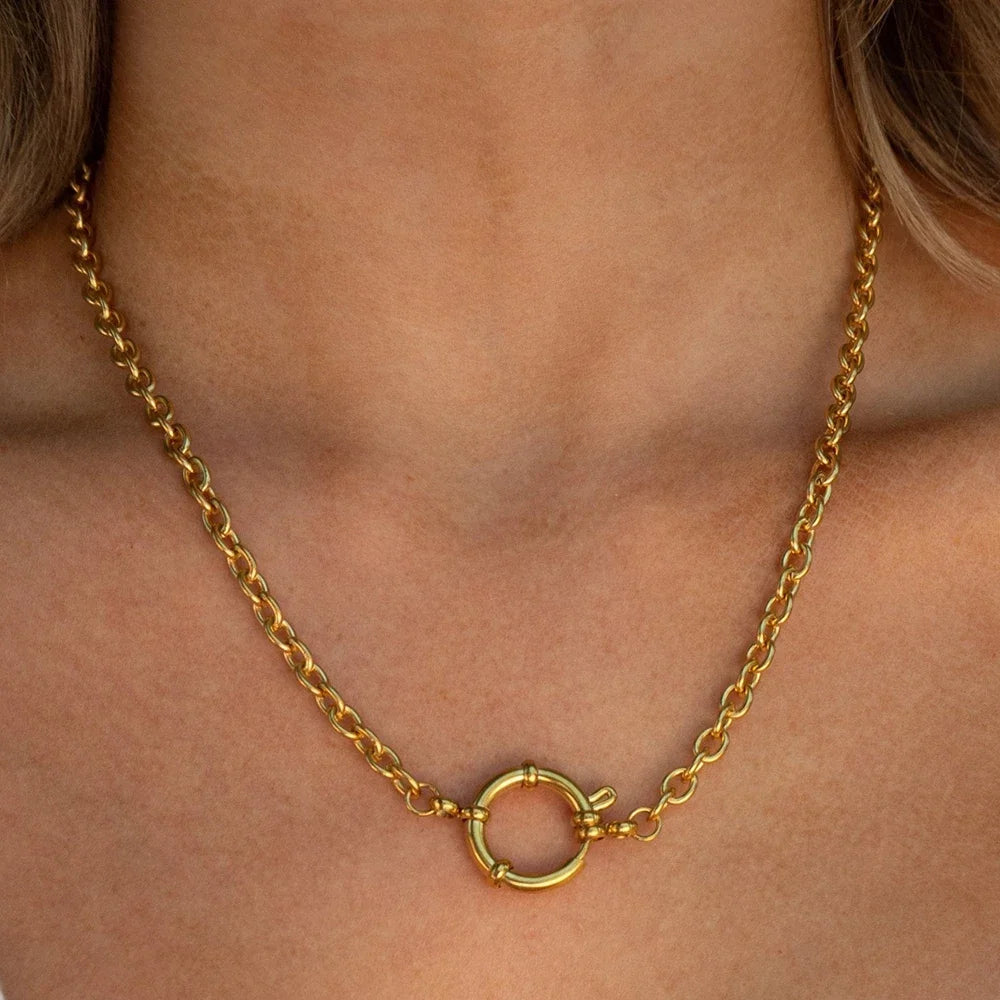 One Piece Choker Neck Spring Buckle Necklaces for Women Can Hang Multiple Pendants Trendy Women's Stainless Steel Jewelry Gifts