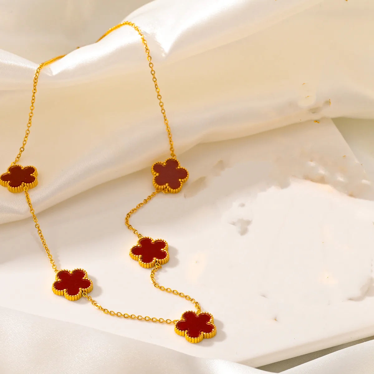 Women's Trendy 18K Gold Plated Jewelry Set  Five Leaf Clover Necklace Bracelet Earrings Stainless Steel Jewelry Para Mujer