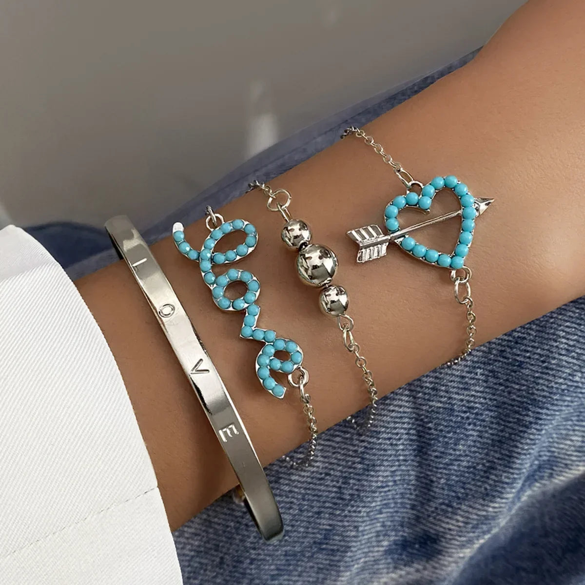 Vintage Simple Hollow Out Zircon Oval Chain Metal Bracelet Set for Woman Fashion Accessories Personalization Punk Charm Jewelry