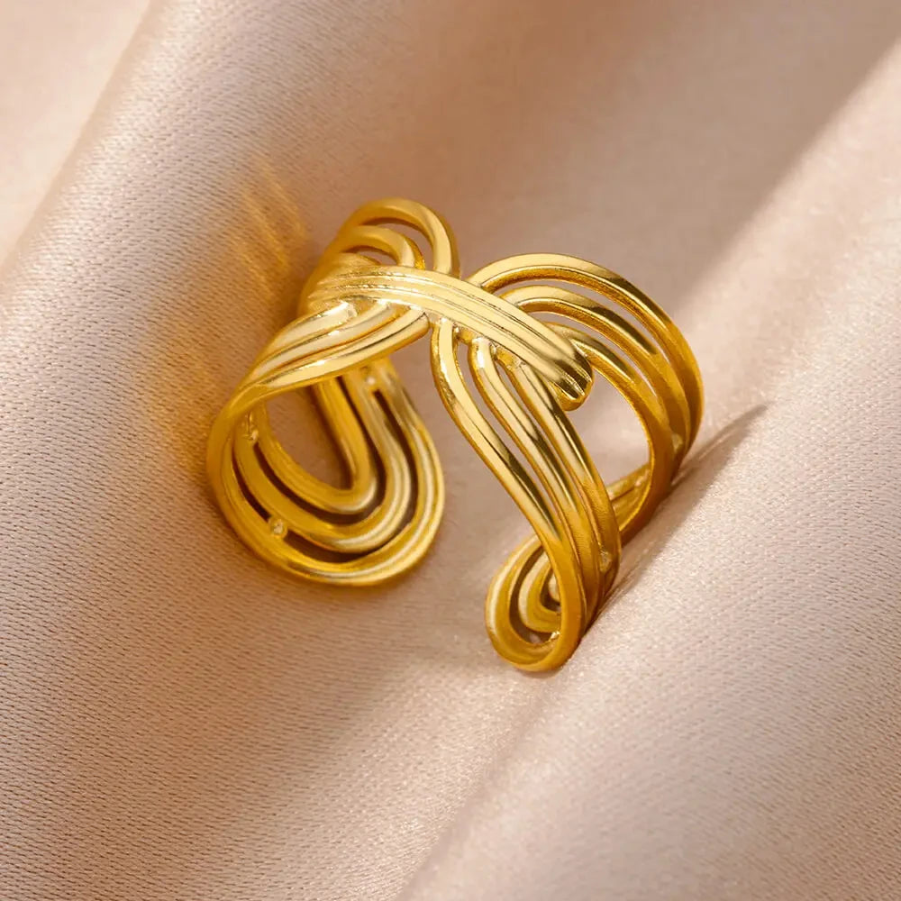 Stainless Steel Chunky Wide Geometric Open Ring