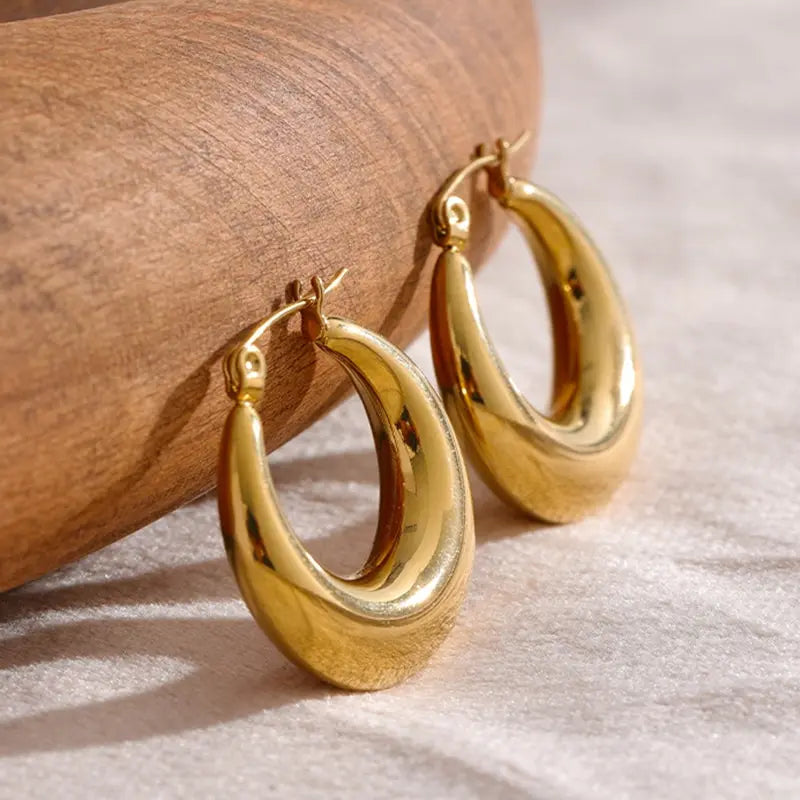 Geometric 18K Gold-Plated C-Shape Statement Circle Hoop Earrings