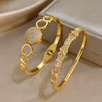 Bracelet jonc empilable géométrique en zircon brillant étanche en acier inoxydable