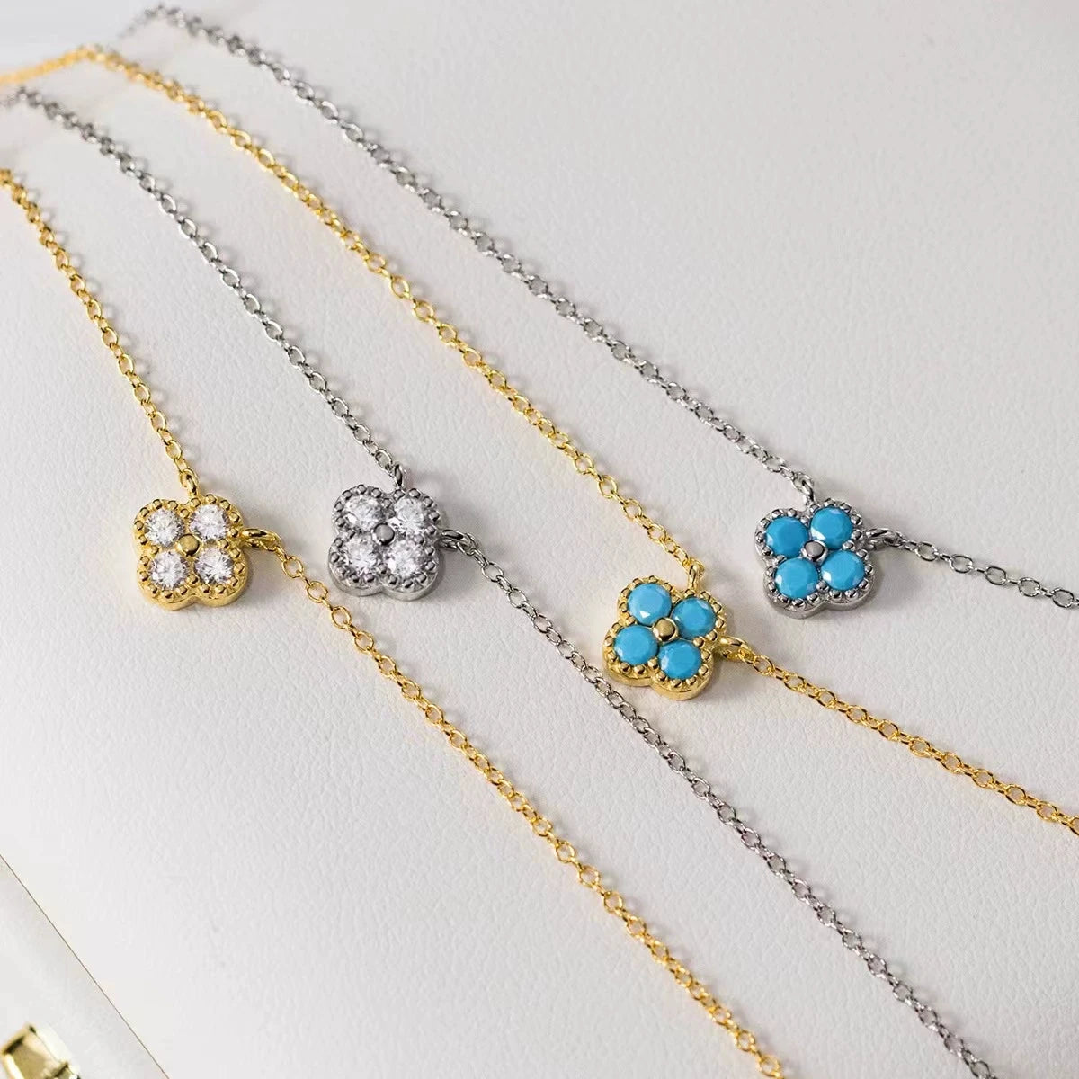 Turquoise Petal Necklaces For Women Ins Minimalist CZ Leaf Flowers Elegant Pendant Necklaces Gift