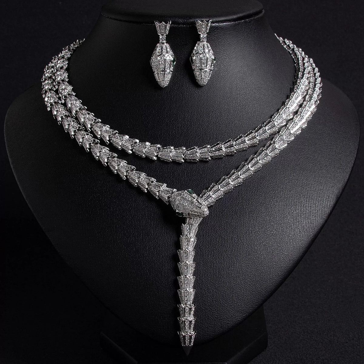 Luxury Gold-Plated Long Snake Necklace & Earrings Jewelry Set