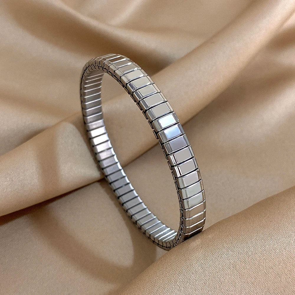 Greatera 6.5mm Width Thin Stainless Steel Elastic Bracelets Bangles for Women Gold Silver Color Stacked Bracelet Party Jewelry