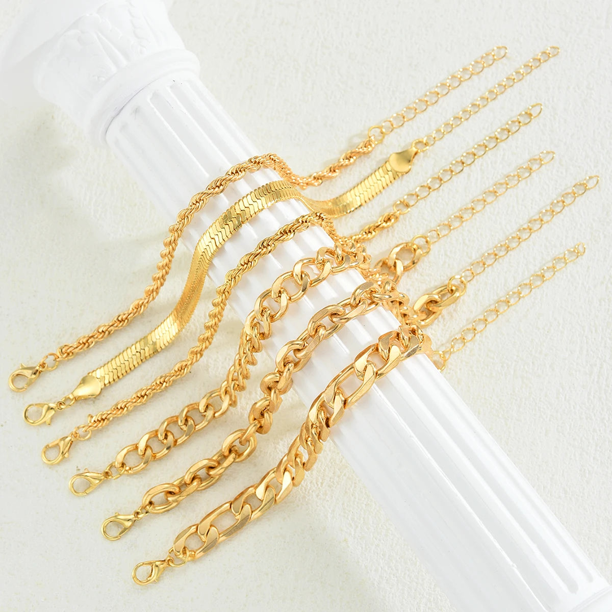 6Pcs Simple Punk Gold Chunky Multi-Layer Link Chain Bracelet Set
