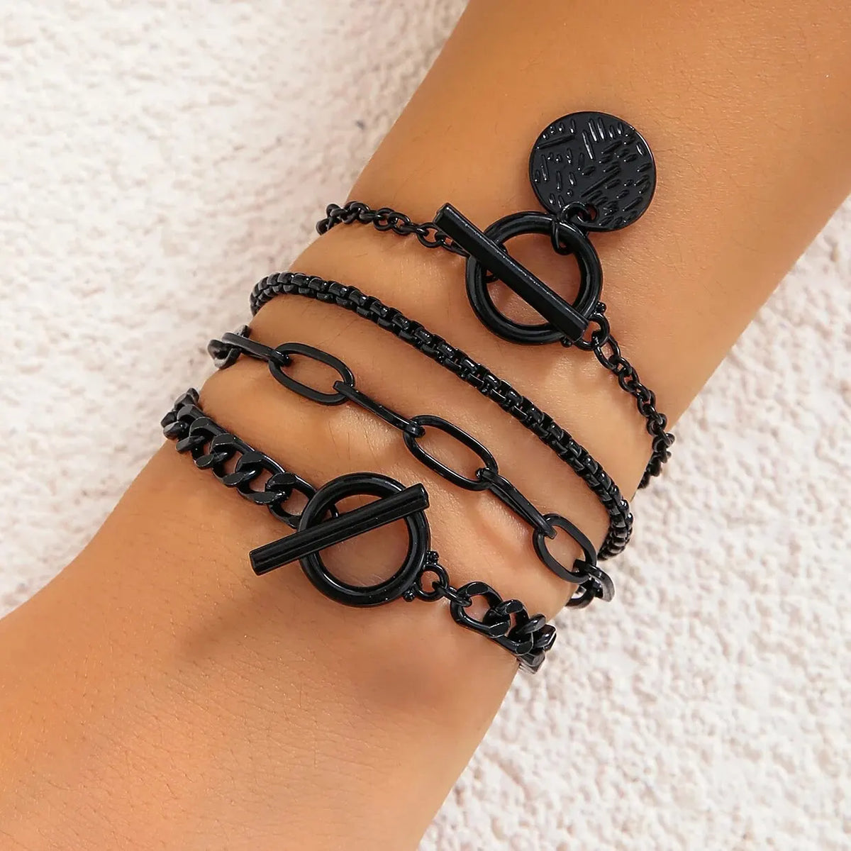 Punk Cuban Link & Snake Chain Coin Pendant OT Buckle Bracelet