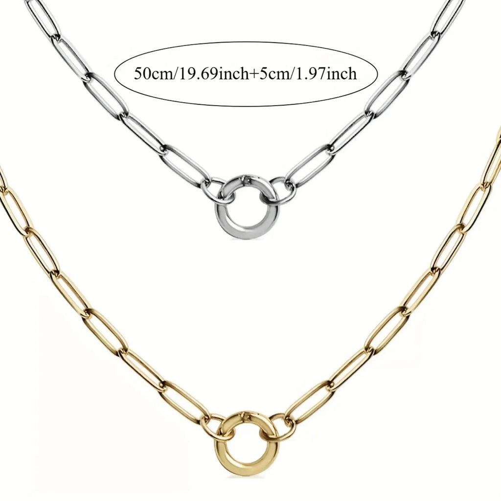 Collier Femme Chaîne Épaisse Cercle Simple | Collier en Acier Inoxydable Or | Design Anti-Décoloration | Accessoires Minimalistes pour Fête Quotidienne