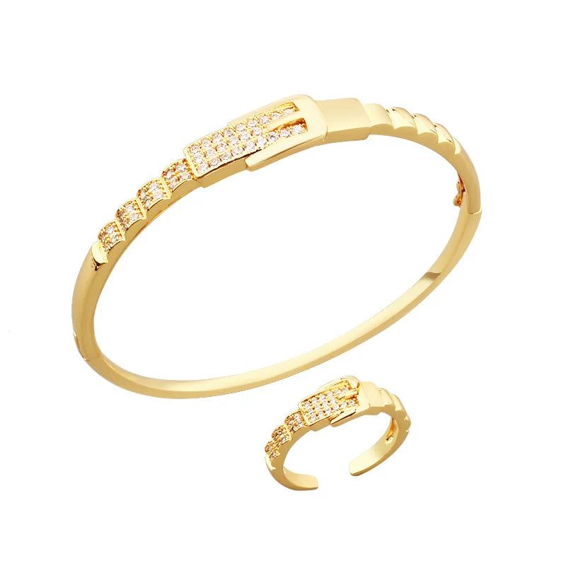Classic Copper Luxurious Cubic Ziron Women  Statement Ring Lady Fashion Jewelry Bracelet Lady Gift