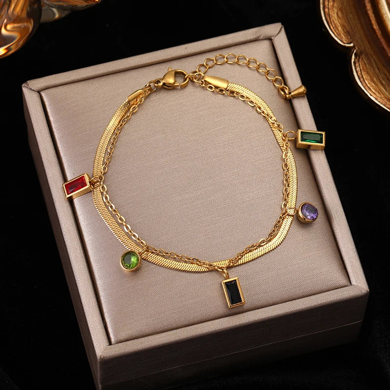 EILIECK 316L Stainless Steel Flowers Stars Charms Bracelets for Women Trendy Layered Pearl Chain Bangles Gold Color Jewelry Gift