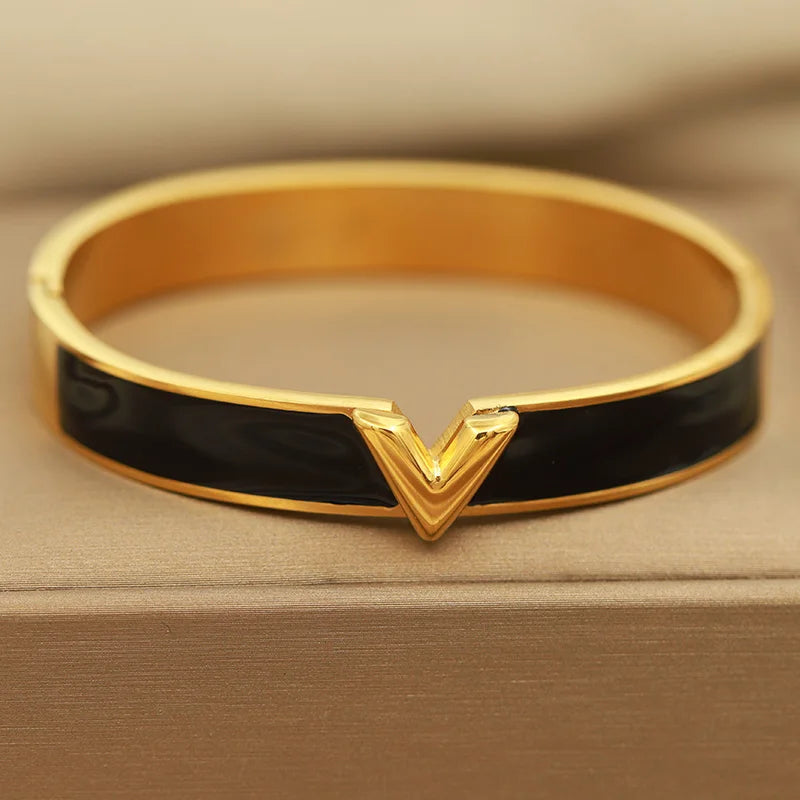 316L Stainless Steel Golden Flower Geometric Bamboo Bangle