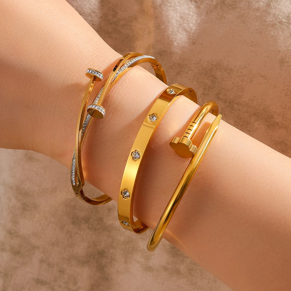 Elegant Nail Stainless Steel Stacked Bracelets for Women Luxurious Fashionable Jewelry for Parties Banquets