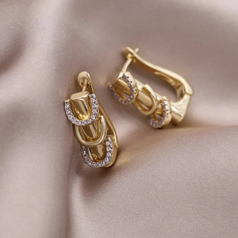 French Two-Tone Geometric Water-Drop Zircon Earrings