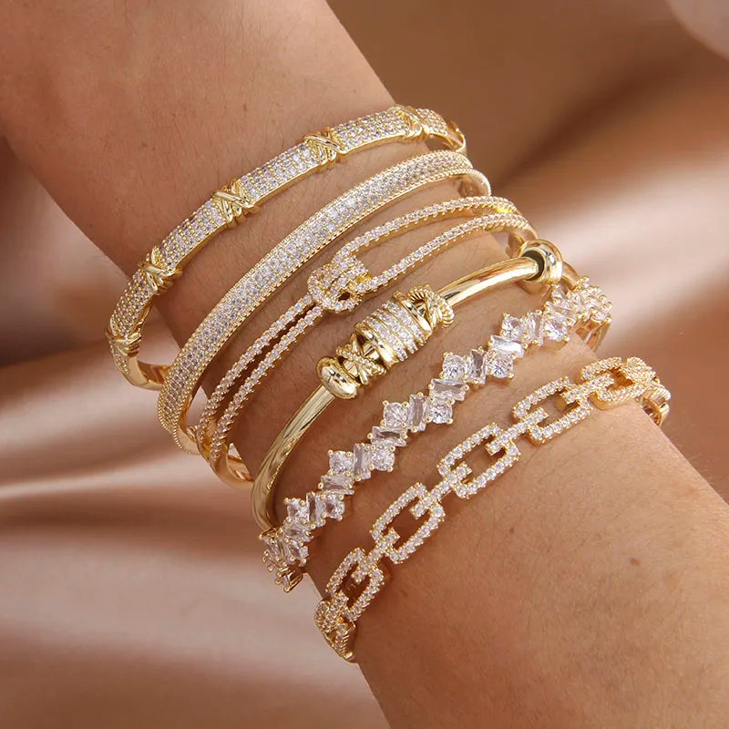 Classic Luxury Full Crystal Zirconia Knot Open Bangle