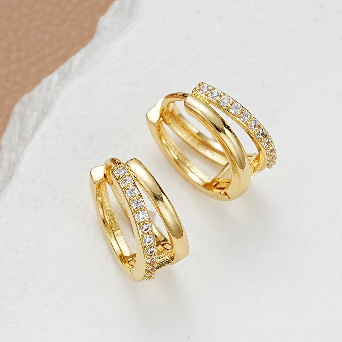 Gold Zircon Geometric Hoop Earrings