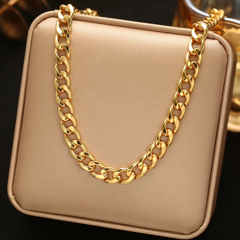 EILIECK Stainless Steel Handmade Fashion Chain Necklace For Women 18K Gold PVD Plated Rust Proof Textured Unisex Jewelry Gift