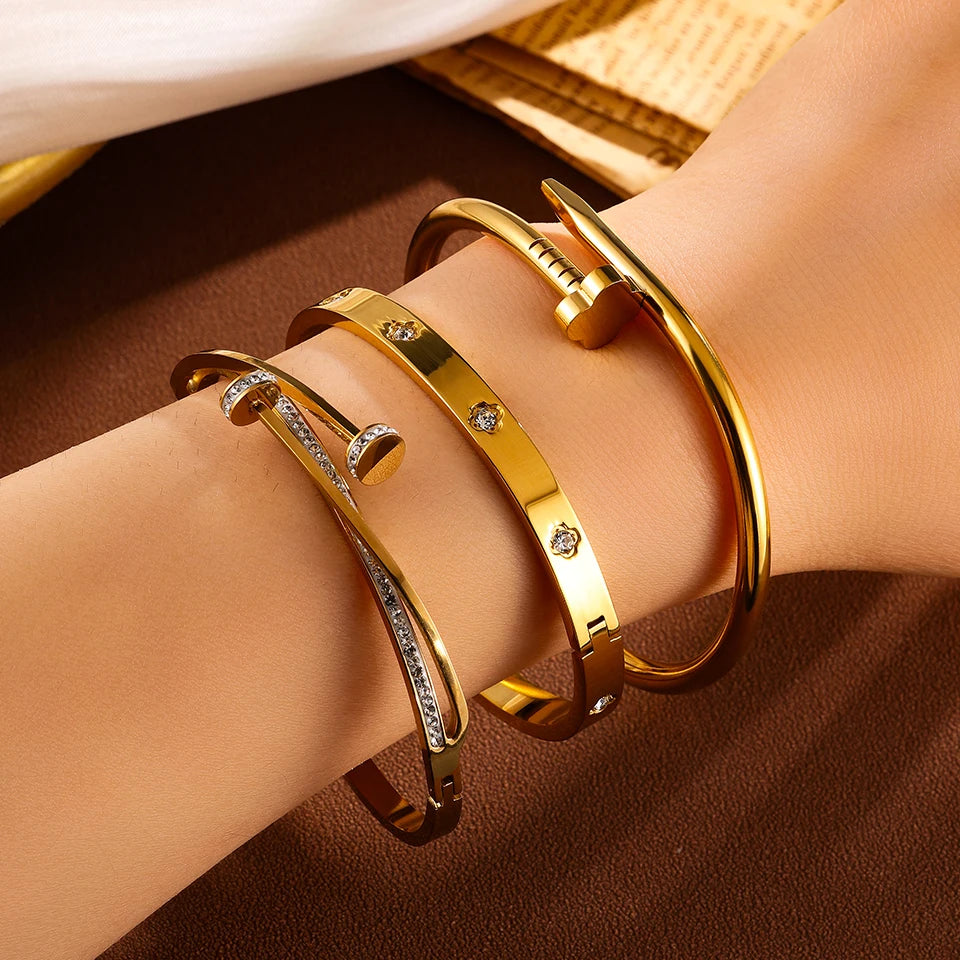 Elegant Nail Stainless Steel Stacked Bracelets for Women Luxurious Fashionable Jewelry for Parties Banquets