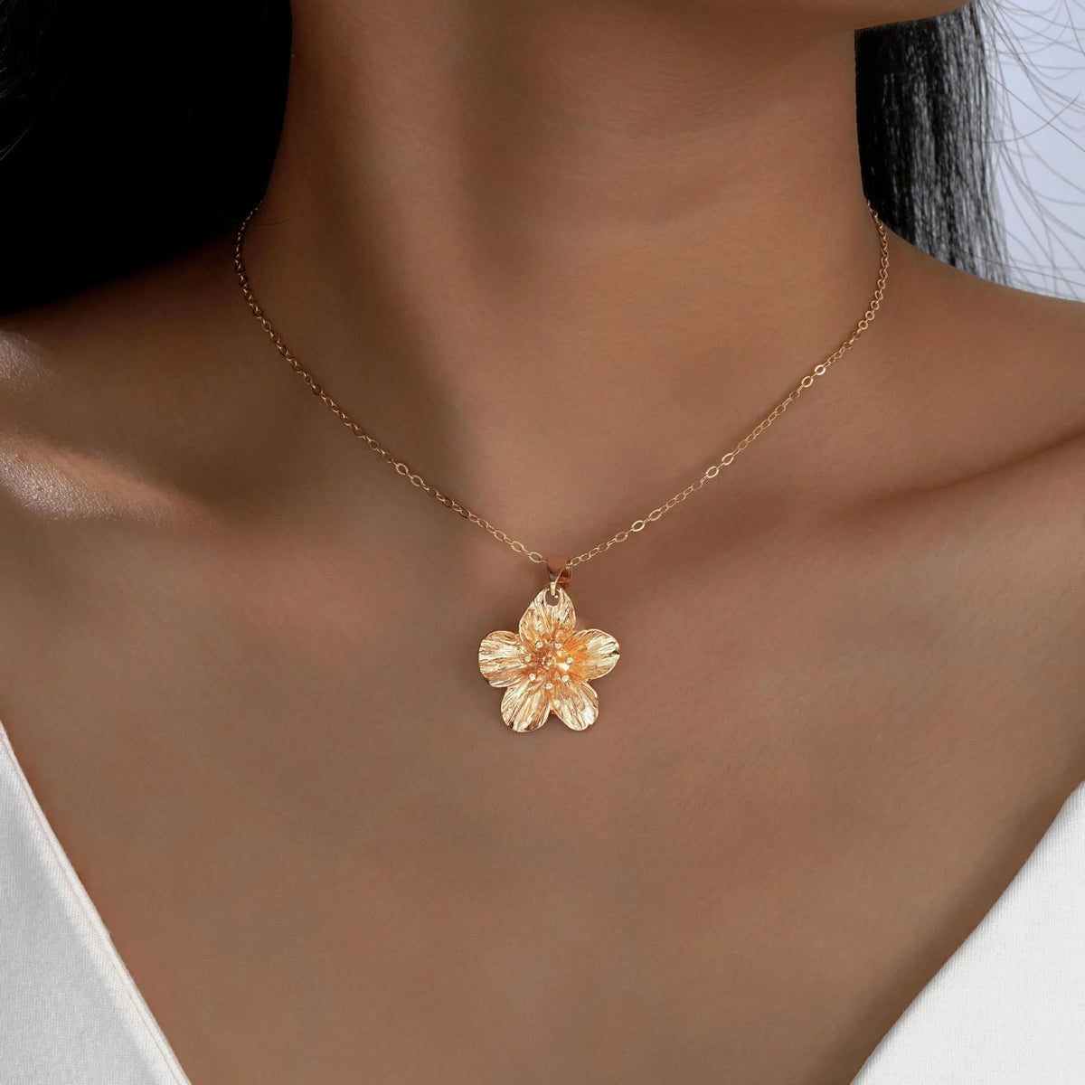 Retro Gold Color Flower & Snake Chain Necklace Set, 2 Pcs/Set
