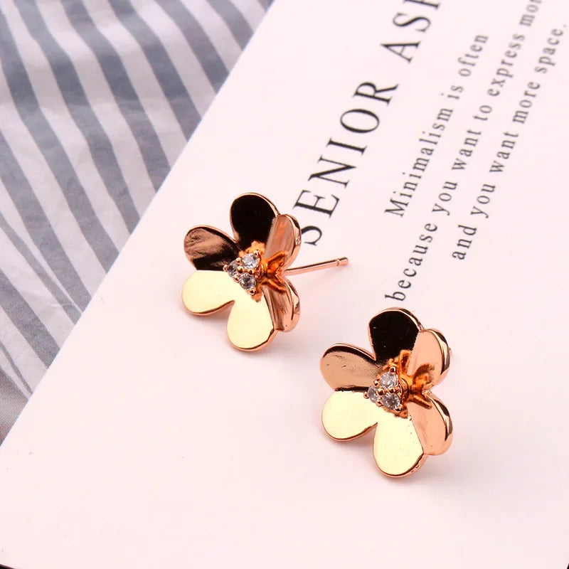 Luxury Flower Geometry Cubic Ziron Engagement Necklace Bridal Stud Jewelry copper Lady Gift Lovely